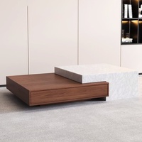 Table basse de style italien minimaliste haut de gamme pour salon, en marbre naturel, avec tiroir télescopique, structure en bois, sans assemblage