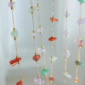 Cadena de cuentas de oro pvd de 18K, Bohemia, cuarzo rosa turquesa, cristal crudo, colgante de acero inoxidable con estilo bohemio