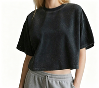 T-shirt court délavé couleur personnalisée pour femme, style vintage ample à manches courtes, idéal pour l'été