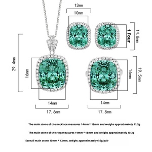 Minimalist Eco-friendly Copper 14*16/10*10mm Green Zircon Pendant Earrings <b>Rings</b> <b>Set</b> Premium Quality Jewelry <b>Set</b> for <b>Women</b> - Product Image 2