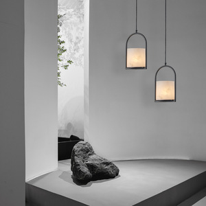 Lámpara colgante de mármol de estilo chino, iluminación LED E27 de un solo cabezal, iluminación rectangular para el hogar, para dormitorio, estudio, sala de té, diseño nórdico - Product Image 1