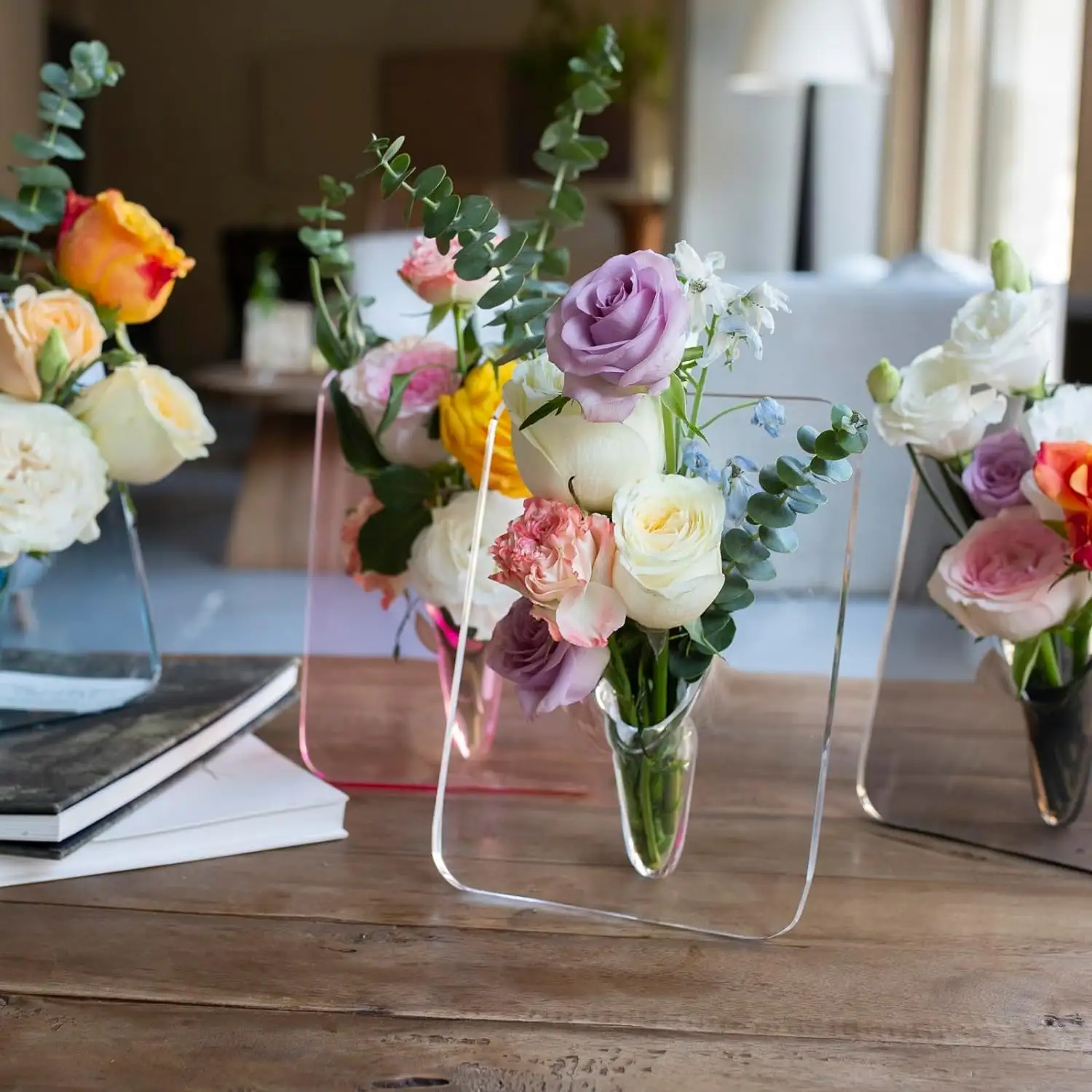 स्पष्ट ऐक्रेलिक फोटो फ्रेम आकार का फूल फूलदान, घर के कमरे, कार्यालय बुकशेल्फ़, शादी की मेज की सजावट के लिए सौंदर्यपूर्ण छोटा ऐक्रेलिक फूलदान