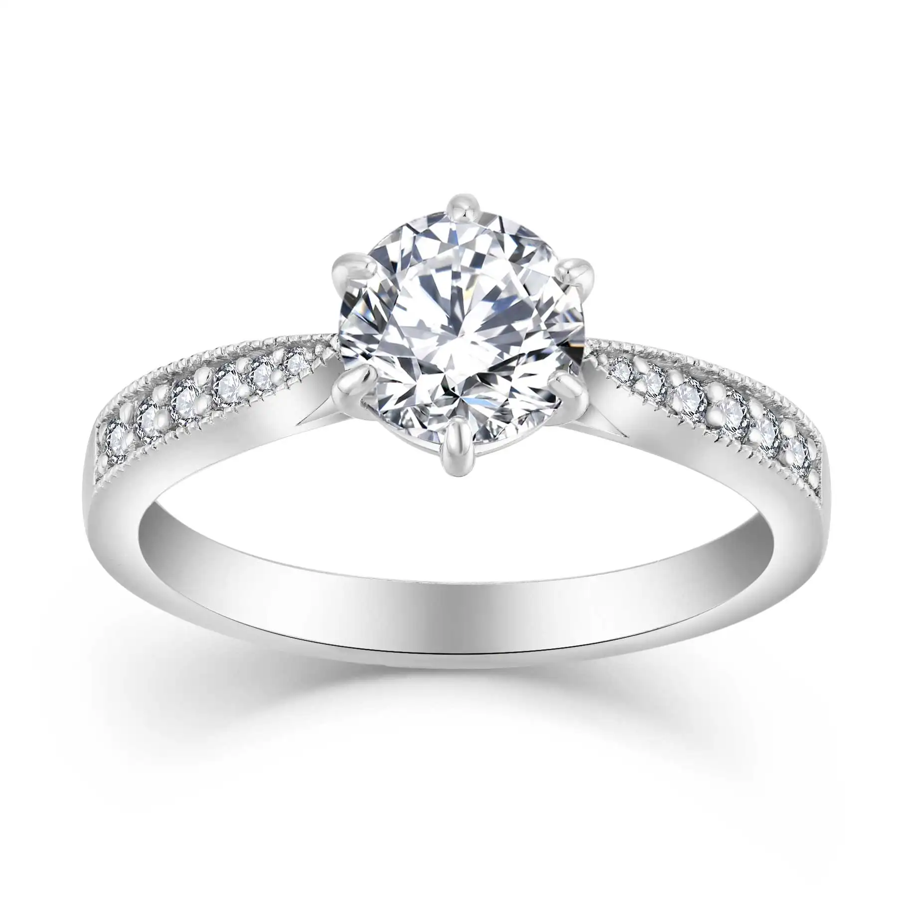 Vente en gros de bijoux en or 9k 14k 18k 24k bague en or blanc massif ronde avec diamant taillé en brillant pour femmes