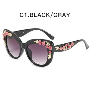 Vente en gros Lunettes de soleil œil de chat rétro avec verres dégradés en plastique floral Monture <span class=keywords><strong>rouge</strong></span> unisexe pour hommes et femmes Commerce extérieur <span class=keywords><strong>Amazon</strong></span> - Product Image 6