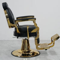 Fauteuil de Barbier Moderne en Cuir avec Cadre Doré, Siège Inclinable pour Salon, Hauteur Réglable, Pompe Hydraulique, Base Ronde, Repose-Pieds