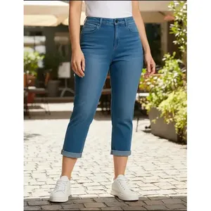 Jeans Capri Elasticizzati da Donna Adrenaline a Vita Alta, Lavaggio Medio, Cinque Tasche, in Denim Traspirante - Product Image 3