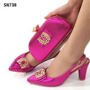 2022免费样品女士时尚鞋包紫红色设计师水钻手提包搭配高跟鞋