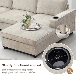 Canapé d'angle moderne Loveliving en forme de U, surdimensionné, avec porte-gobelets, chaise longue, en chenille, ensemble de canapé 6 places, <span class=keywords><strong>lit</strong></span> convertible - Product Image 3