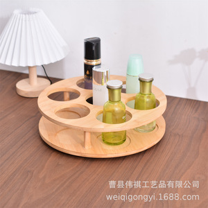 Wooden Rotating <b>Storage</b> <b>Rack</b> Round Double Layer 360 Degree Turntable For Kitchen Seasoning <b>Bottle</b> Holder - Product Image 4