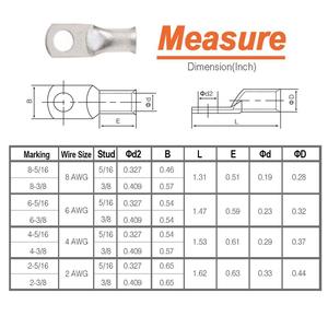Kit d'assortiment de 80 cosses de câblage en cuivre, AWG 8 6 4 2, avec gaine thermorétractable, pour connecteurs de batterie, en cuivre pur - Product Image 3