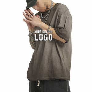 T-shirt pour homme Street Hip Hop Vintage Distressed Gradient Color, mode américaine, manches courtes, épaules tombantes, surdimensionné - Product Image 3