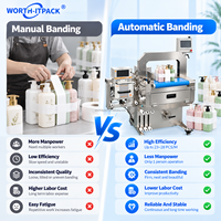 Machine de cerclage automatique pour gâteaux, pains et aliments, avec convoyeur à bande, connectée à une imprimante de date et d'informations en ligne