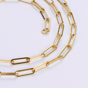 Collier ras du cou plaqué or 18 carats, chaîne trombone géométrique, maillons carrés aplatis de 4 mm, chaîne longue en acier inoxydable, style tendance - Product Image 3