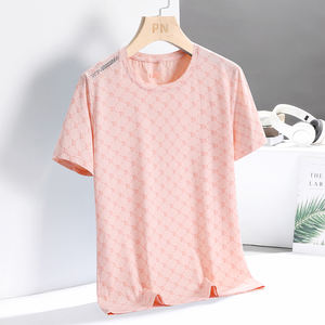 T-shirt en soie glacée personnalisé avec logo, pour homme, été, col rond, tendance, séchage rapide, décontracté, manches courtes, respirant - Product Image 5