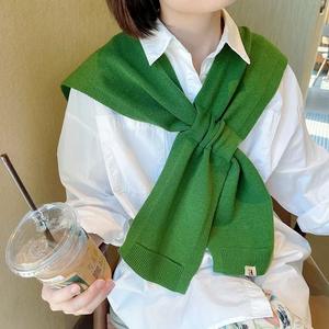 Solid Color Knitted Shawl <strong>Cape</strong> Blouse Shoulders Collar <strong>Wool</strong> Scarves Korean Style Sunscreen <strong>Black</strong> White Stripe Scarf Female - Product Image 2