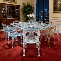 Ensemble de table à manger de banquet de mariage en résine transparente, chaise de salle à manger, mobilier d'hôtel moderne de luxe avec plateau en verre transparent