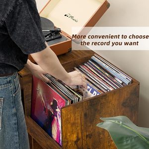 Soporte giratorio marrón para mesa de armario de almacenamiento de vinilo de mediados de siglo con patas de madera maciza-Personalización de <span class=keywords><strong>Amazon</strong></span> - Product Image 3