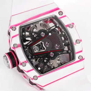 Montre mécanique squelette personnalisée haut de gamme 2026 pour homme, cadeau luxueux, boîtier en fibre de carbone dégradé blanc-rose, montre-bracelet de sport - Product Image 4