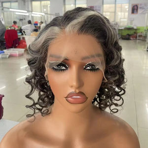 Perruque de cheveux blancs perruques pour femmes perruque de dentelle complète noire avec cheveux gris hd dentelle 100% cheveux humains ondulés bouclés pixie <span class=keywords><strong>bob</strong></span> - Product Image 4