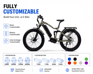 Vélo de montagne électrique à <span class=keywords><strong>moteur</strong></span> central 48V <span class=keywords><strong>1000W</strong></span>, pneus larges de 26 pouces, batterie 17,4 Ah, suspension intégrale, frein à huile, 8 vitesses, personnalisable - Product Image 1