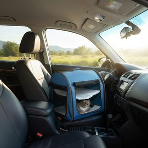 Trasportino portatile Petmate da 39 pollici blu, morbido, con cuscini e doppio scomparto per viaggi in auto con piccoli animali - Product Image 2