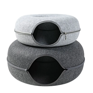 Terowongan Kucing Bulat Berbahan Felt dengan Desain Ritsleting untuk Permainan Interaktif, Latihan Bersembunyi, Tempat Tidur Kucing Lembut Berbahan Plush untuk Dalam Ruangan - Product Image 3