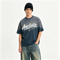 T-shirt pour homme AMLClever, dégradé, manches courtes, col rond, effet usé, t-shirts unisexes, logo personnalisé DTG DTF OEM