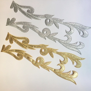 Toppe Ricamate Termoadesive per Abbigliamento con Motivo a Rami Lunghi e Glitter Dorati, <span class=keywords><strong>Grandi</strong></span> Dimensioni, Stile Barocco, per Costumi di Scena - Product Image 2
