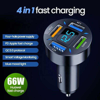 Chargeur de voiture rapide Justlink 66W 4 ports USB PD QC 3.0 avec affichage de la tension pour téléphone et tablette, personnalisable en gros OEM