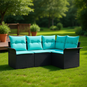 Black Poly <b>Rattan</b> Garden <b>Sofa</b> Set With Cushion 4 Seater Outdoor Furniture Contemporary Design - Product Image 2