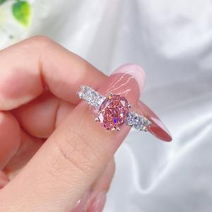 Damen 925 Sterling Silber 8*10mm Rosa Blau Iced Out Ovaler Zirkonia <span class=keywords><strong>Ring</strong></span> Verlobungs-Hochzeits-Labordiamant Luxus-Ringe Schmuck - Product Image 3