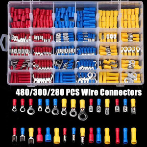 Kit Assortito 480/300/280 Pezzi Connettori per Cavi in Rame Isolati Terminali Elettrici a Forcella ad Anello in Plastica Crimpati - Product Image 1