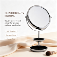Miroir de maquillage personnalisé pour filles, double face avec grossissement 5x, plateau de rangement double couche pour table de toilette