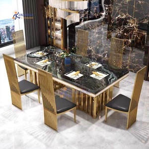 Luxe eettafelset marmer voor 4-8 stoelen, eettafelset met marmeren blad en 6 stoelen - Product Image 3