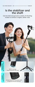 Estabilizador de <span class=keywords><strong>Gimbal</strong></span> <span class=keywords><strong>2</strong></span> en 1 con Seguimiento Facial por IA, Rotación 360° de 180 cm, <span class=keywords><strong>Gimbal</strong></span> de Mano de <span class=keywords><strong>2</strong></span> <span class=keywords><strong>Ejes</strong></span>, Trípode, Control Remoto por Gestos, Palo Selfie - Product Image 5