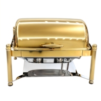 Plat à chafing professionnel chauffé à l'alcool en acier inoxydable 201, ensemble de buffet avec couvercle roulant et supports à combustible pour hôtel