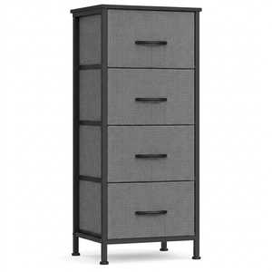 Commode moderne à 4 tiroirs en tissu avec cadre en métal noir, meuble de rangement pour chambre à coucher - Product Image 1