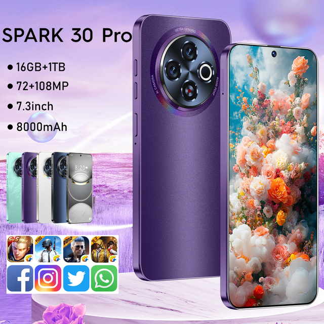 Good Selling Spark 30 Pro Original HD+ 5G Smartphone 8000mah Android 14.0 16GB+1TB Memory Techno Network 8000mah Smartphones