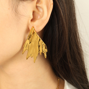 Wing-Shaped <b>Stud</b> <b>Earrings</b> Gold <b>Silver</b> Asymmetrical Design Women's Fashion Jewelry - Product Image 4