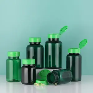 Flaconi riutilizzabili vuoti in plastica verde scuro personalizzati per compresse di pillole sali di vasetti vitaminici con tappo di protezione verde capsule