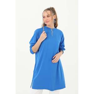 Blusa tipo túnica básica para mujer Soul, blusa cómoda y elegante de manga larga en azul saxofón, modelo 30726TUN para uso diario - Product Image 1