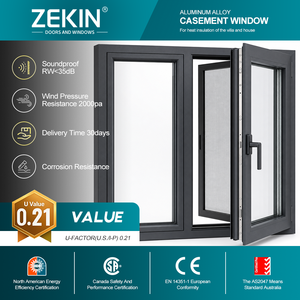 Ventana Abatible de Aluminio con Rotura de Puente Térmico, Doble Acristalamiento, Vidrio Templado, Ahorro de Energía, Aislamiento Térmico, CSA NOA - Product Image 1