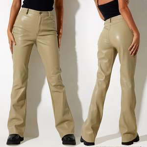 Femmes mignon Faux <span class=keywords><strong>cuir</strong></span> Denim pantalon taille haute droite brodé <span class=keywords><strong>jean</strong></span> évasé personnalisé <span class=keywords><strong>en</strong></span> gros doux femmes jeans - Product Image 1