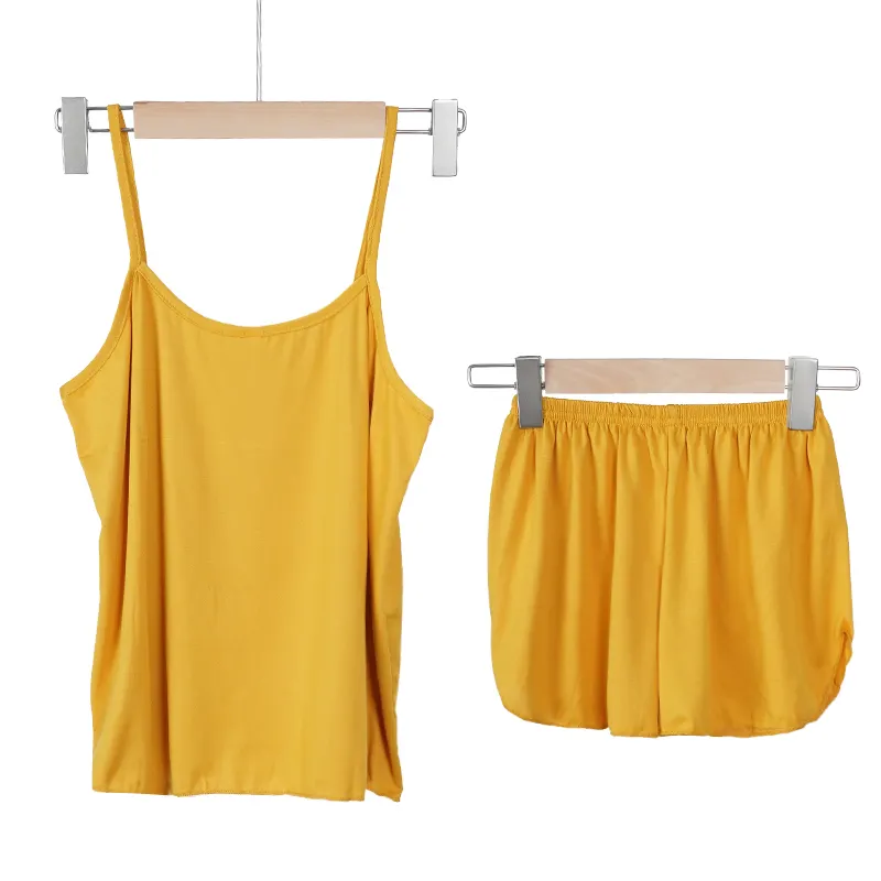Pigiama corto da donna in Nylon Spandex pigiama tinta unita Set due pezzi primavera estate indumenti da notte stile semplice