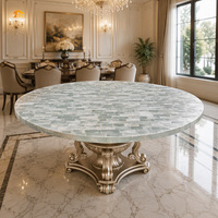Table à manger ronde en sélénite blanche naturelle massif, mobilier de luxe pour villa et hôtel