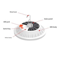 Lampe LED solaire en forme de soucoupe volante, IP65, économie d'énergie, étanche, 120° de faisceau, télécommande, éclairage d'urgence pour camping