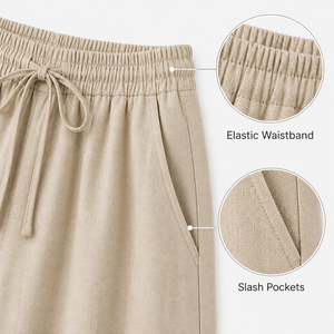 <span class=keywords><strong>Pantaloni</strong></span> Casual da Donna in <span class=keywords><strong>Lino</strong></span>/Cotone Intrecciato <span class=keywords><strong>Beige</strong></span>, Vestibilità Regolare, Vita Media, Fronte Piatto, con Coulisse, Traspiranti, Eco-Friendly, Estivi - Product Image 5