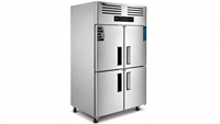Congélateur vertical commercial 880L à 4 portes en acier inoxydable à refroidissement direct pour cuisine de restaurant