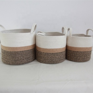 Cesta de algodón tejida con asa para niños, cesta de almacenamiento de juguetes para bebés - Product Image 3