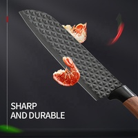 En stock – Lot de 6 couteaux de cuisine antiadhésifs en acier inoxydable avec lame noire et manche en bois – Couteaux de chef